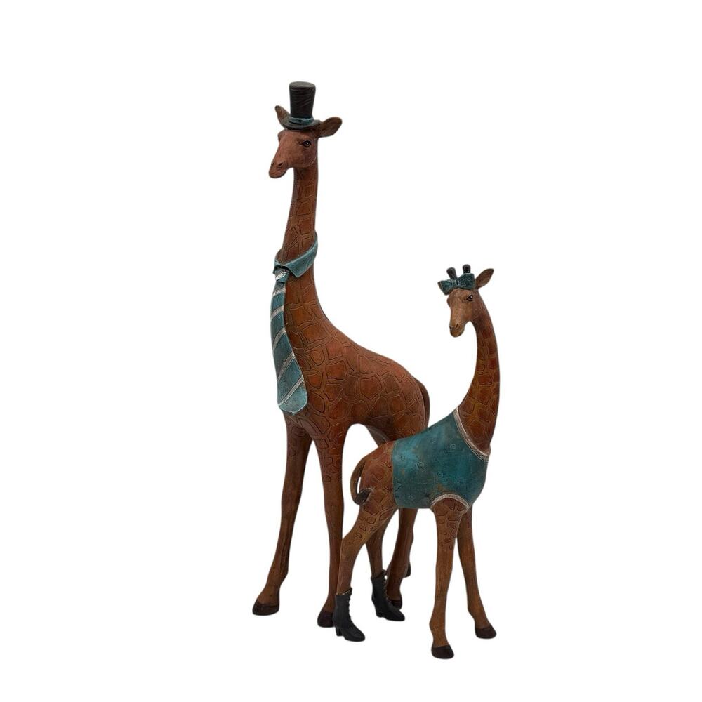2 - Vintage Whimsical Giraffe Figures Tall Hand Painted Top Hat Vest Boots READ